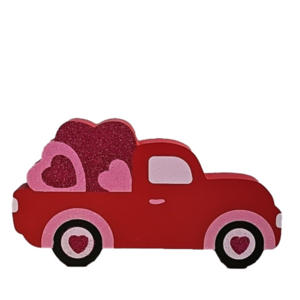 HOLIDAY HOME Valentine's Day Red Truck Carrying Glitter Hearts Wood Sign